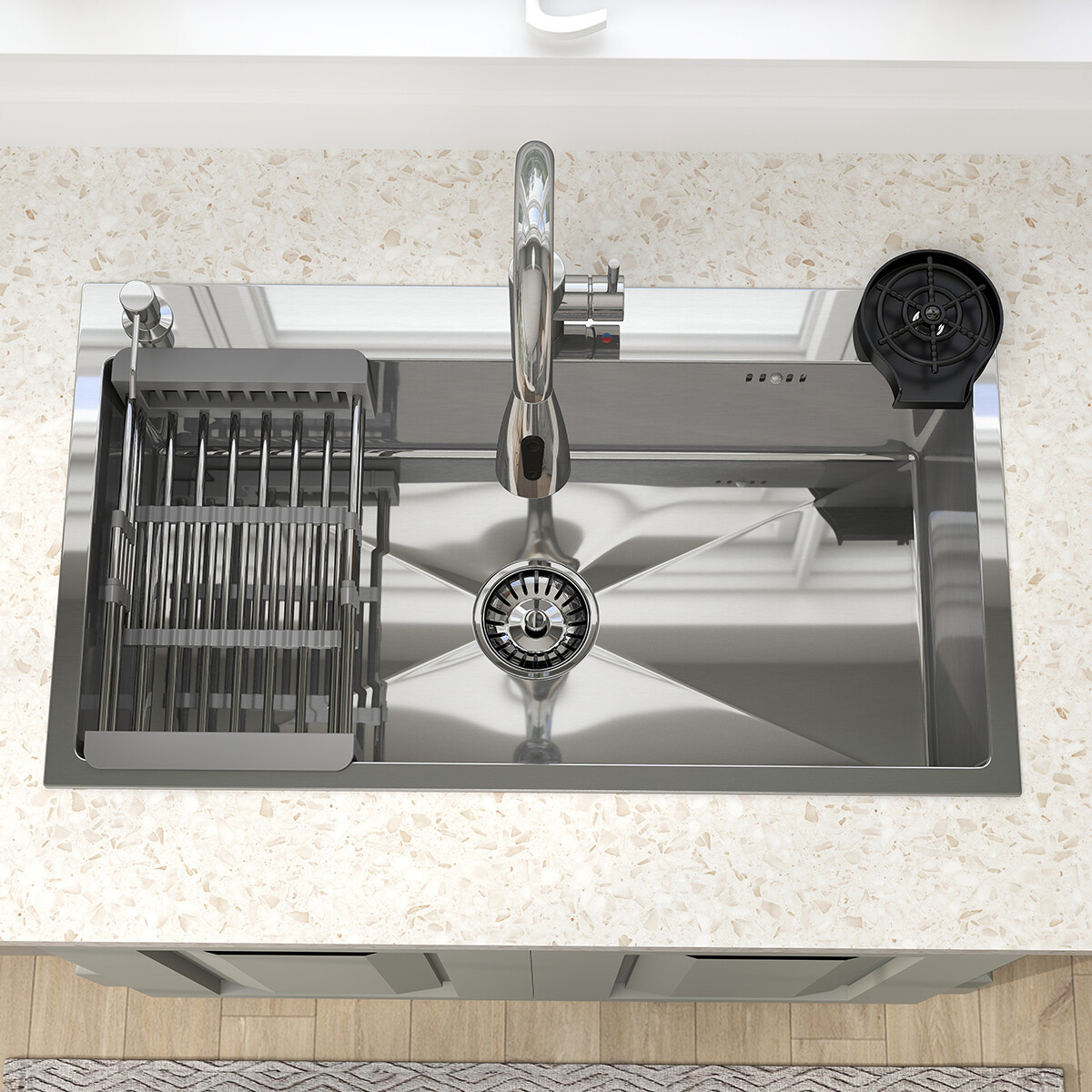 Silver Kitchen Sink Stainless Steel 28"/30"/32" Single Bowl Drop In Top Mount