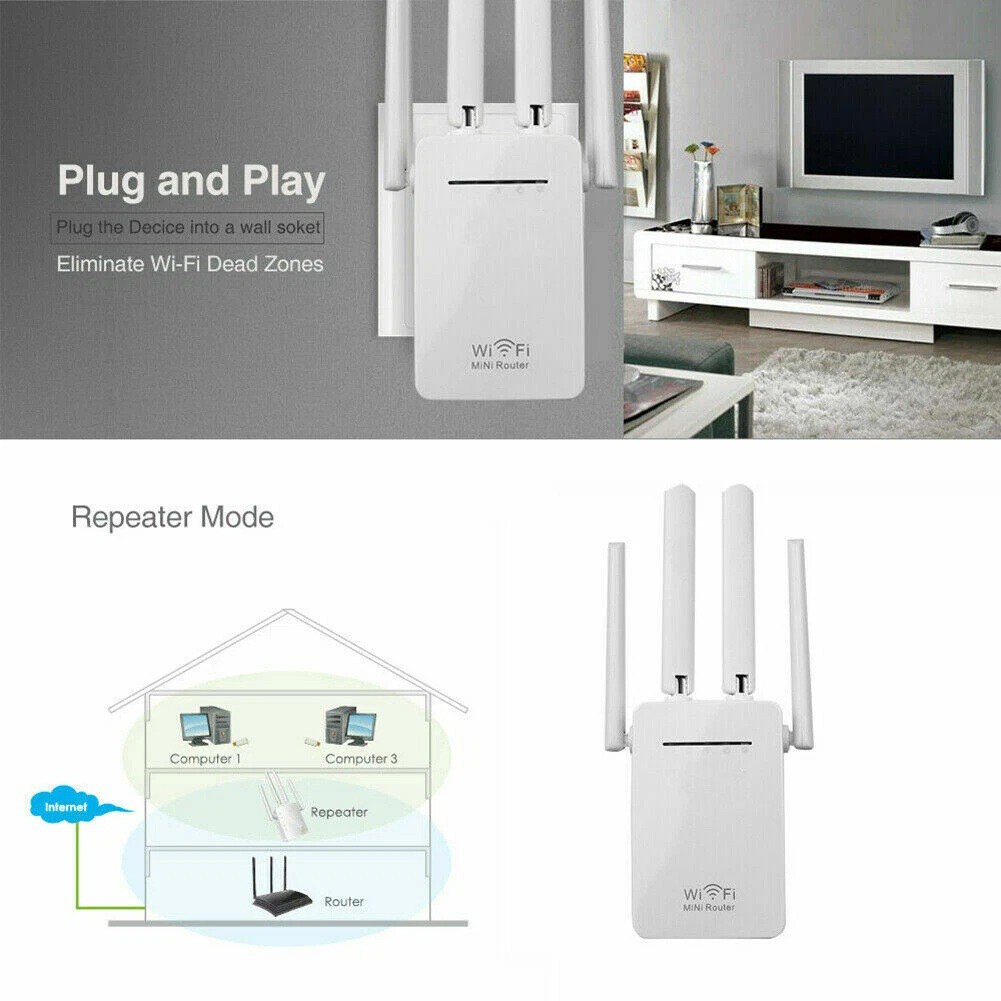 1200Mbps WiFi Range Extender Repeater Amplifier Router Signal Booster Wireless