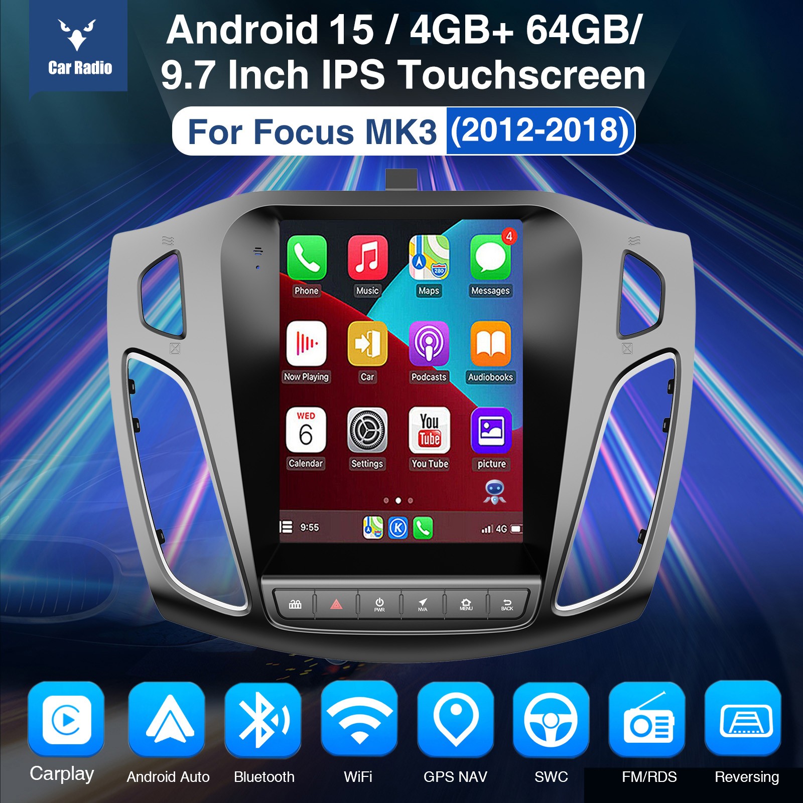 For Ford Focus 2012-2018 Apple Carplay Android 15 Car Stereo Radio GPS Navi WIFI