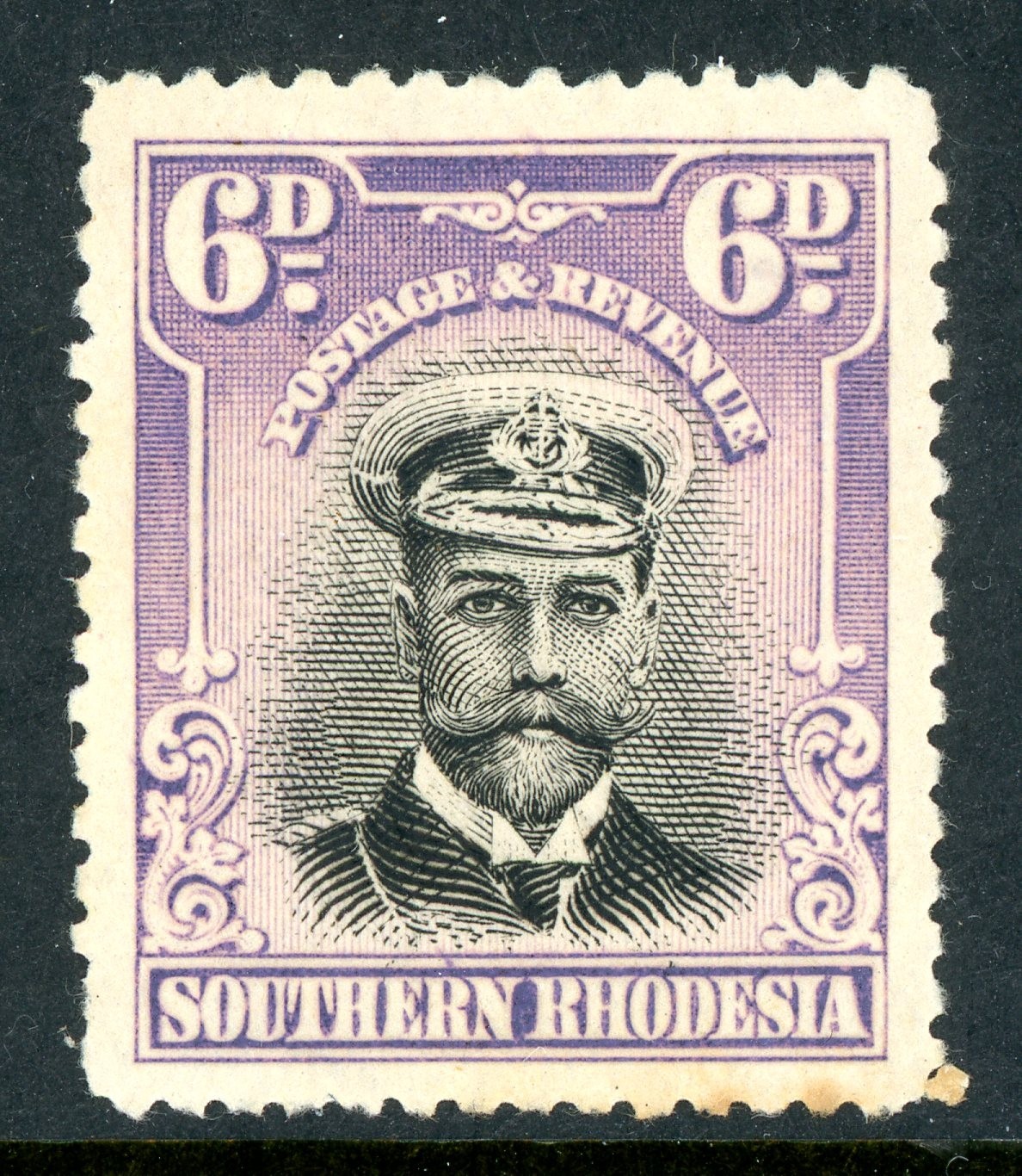 Southern Rhodesia 1924 British KGV 6d Black & Mauve Admiral SG #7 Mint S788