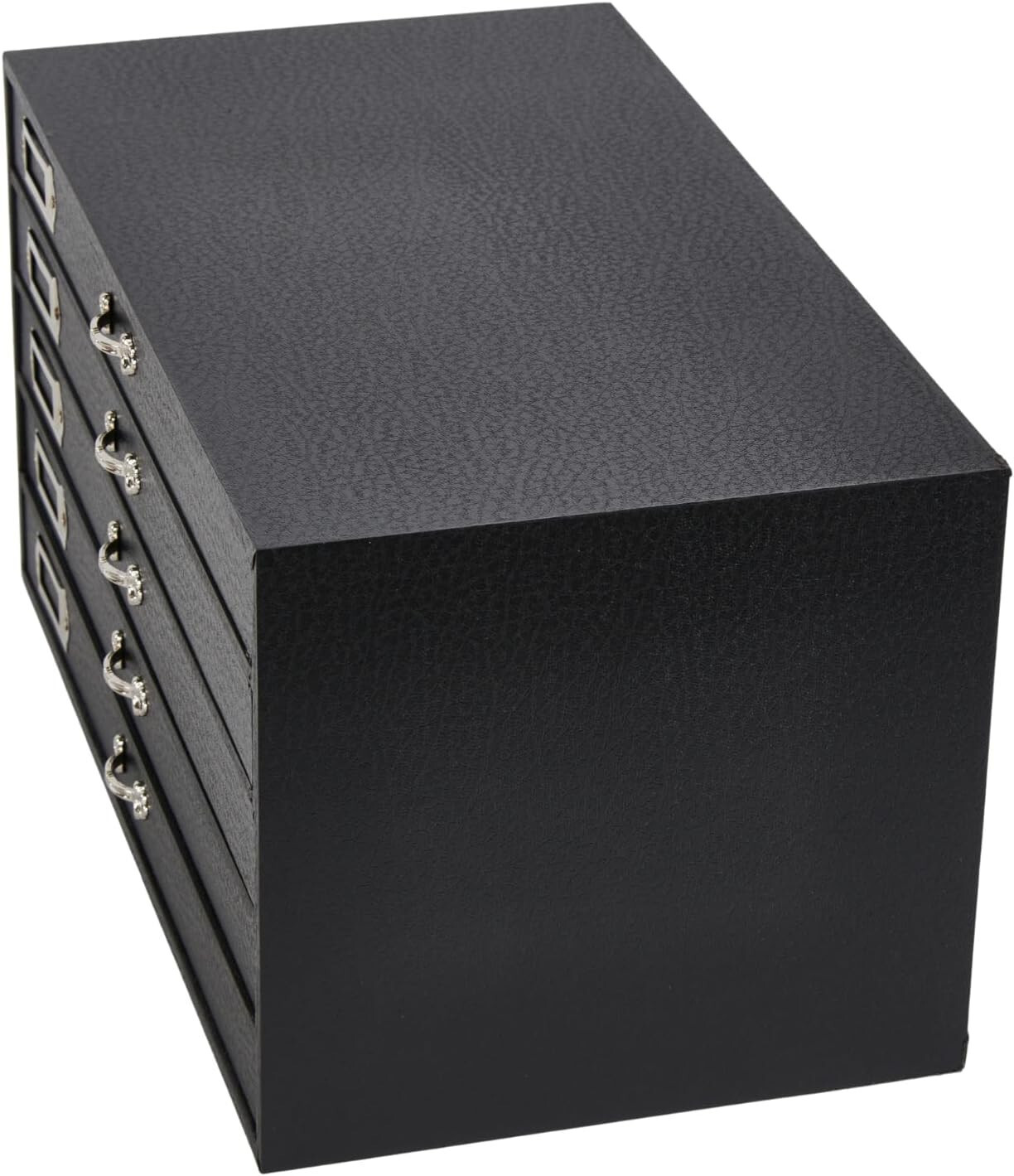 Jewelry Storage Organizer Case Cabinet 5 Drawer Black Faux Leather 15" x 8"