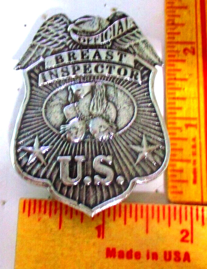 Breast Inspector badge pin vintage collectible old biker vest hat pinback large