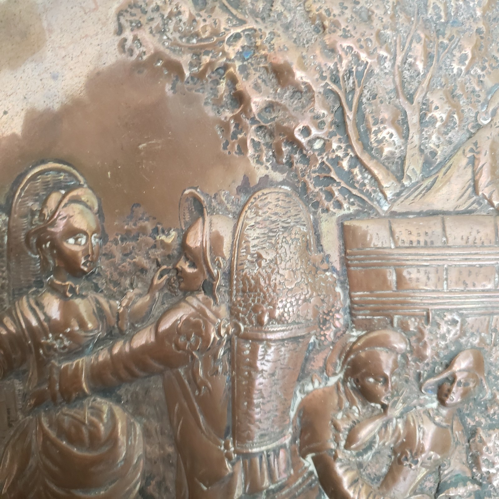 Large Antique Embossed Copper Wall Art