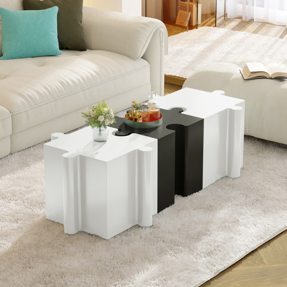 White Modular Puzzle Side Table w/ Convex Edge for Indoor & Outdoor