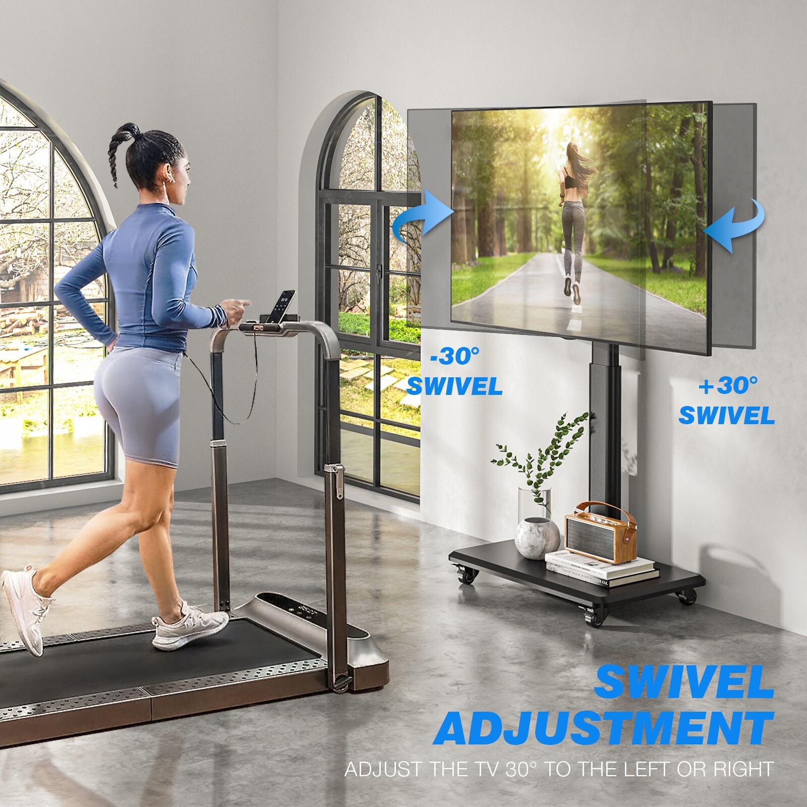 Rolling TV Stand for 32 to 70 Inch TVs,9 Levels of Height & ±30° Swivel Adjusta