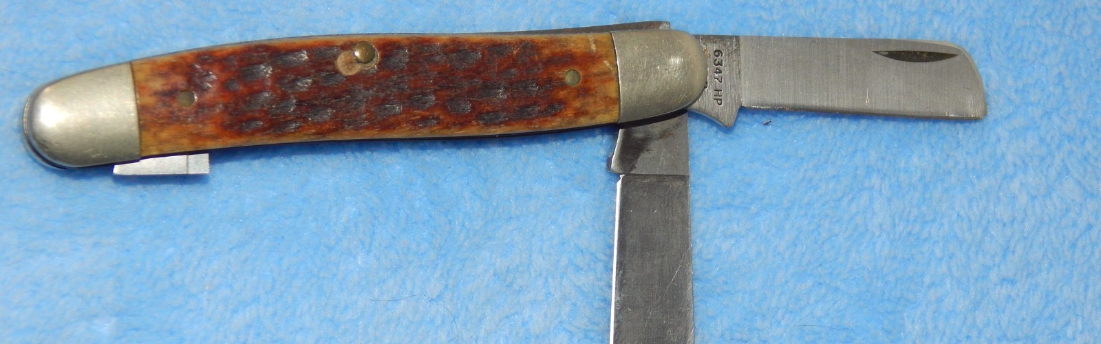 Vintage Case XX 6347 HP SSP 2 Blade Brown Bone Folding Pocket Knife Broken