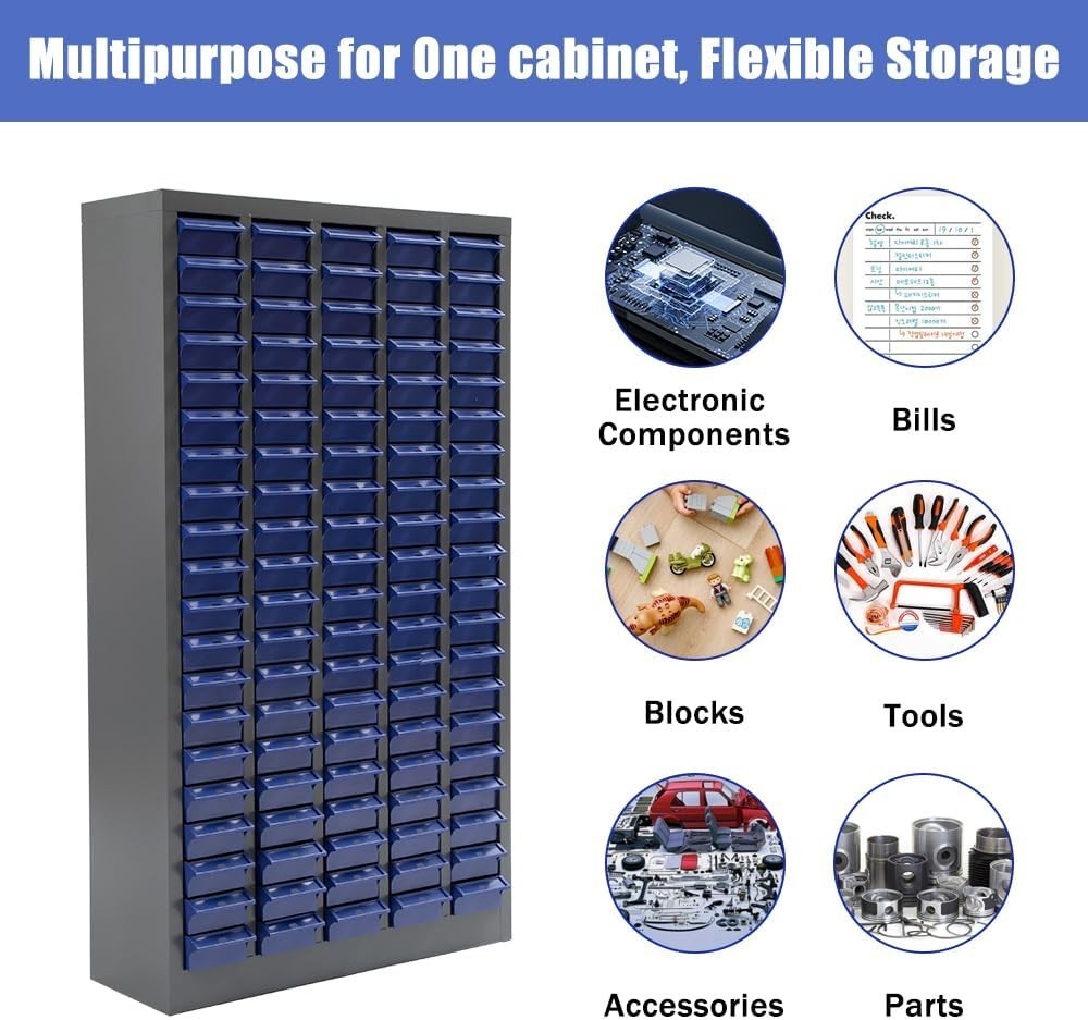 100 Drawers Parts Cabinet, Bolt & Nut Storage Hardware Tool Organization Shelves