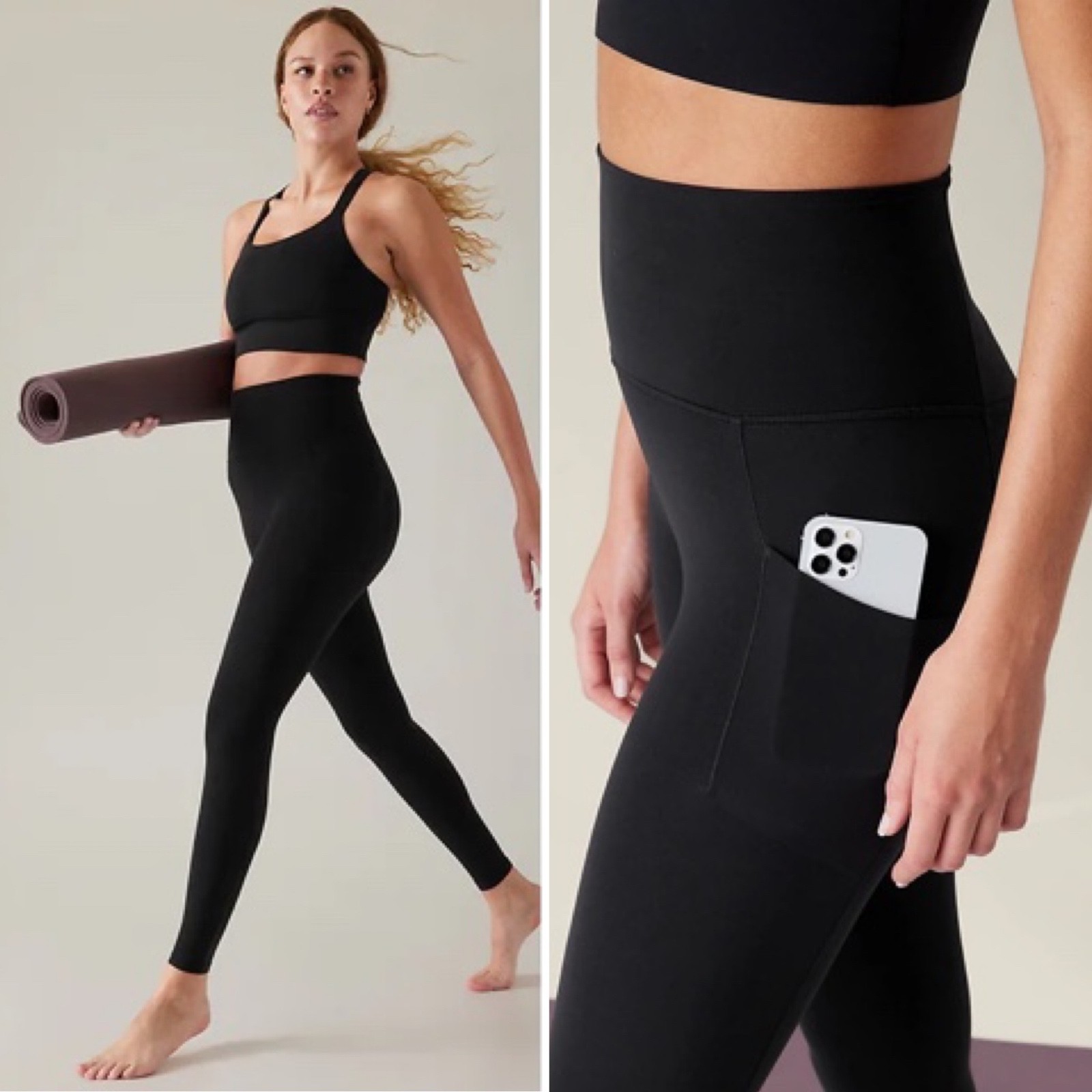 NWT Athleta Salutation Stash Tight MEDIUM PETITE M/P Black Yoga Compression