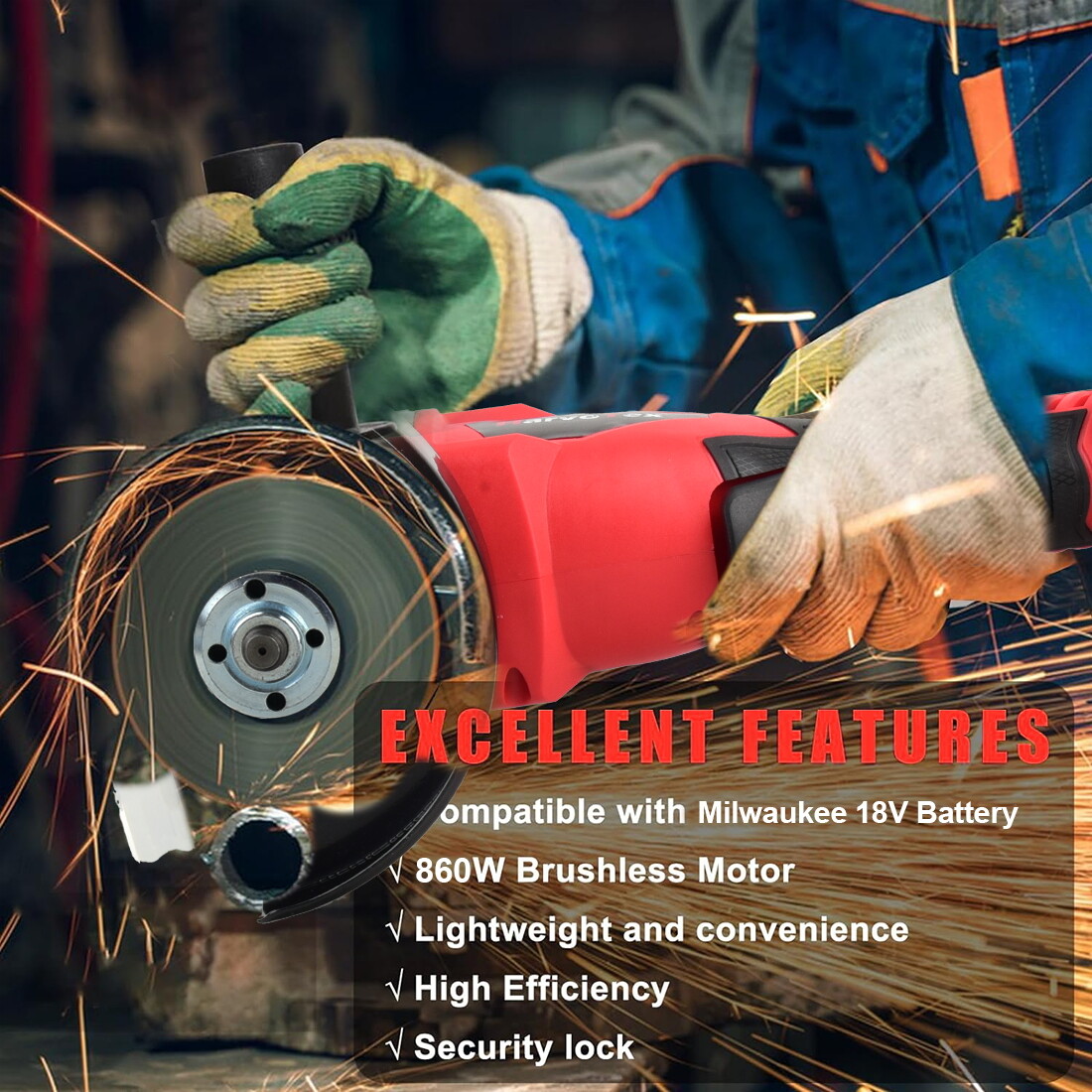 Cordless Brushless 125mm Angle Grinder for Milwaukee 18V Battery 11000 RPM TOOL