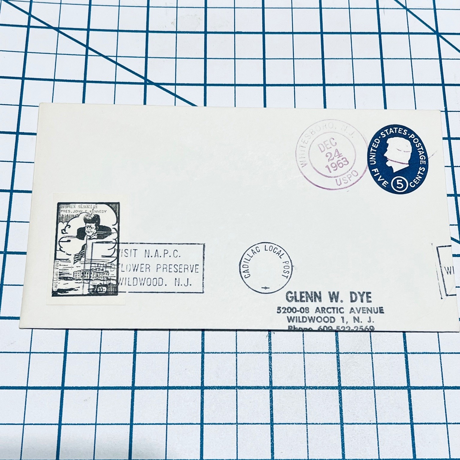 John F Kennedy Memorial Advertising First Day Cover 1963 Wildwood NJ Vintage FDC