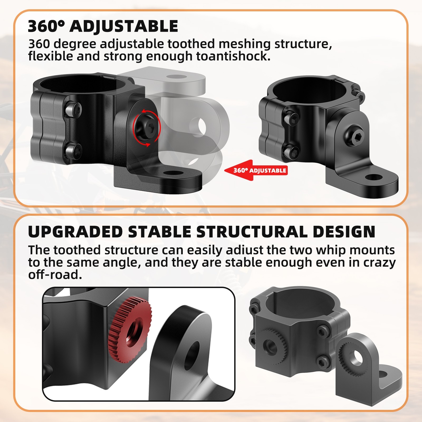2X For Polaris RZR UTV ATV Mounting Bracket Whip Lights 1.65"-2" Roll Bar Mounts
