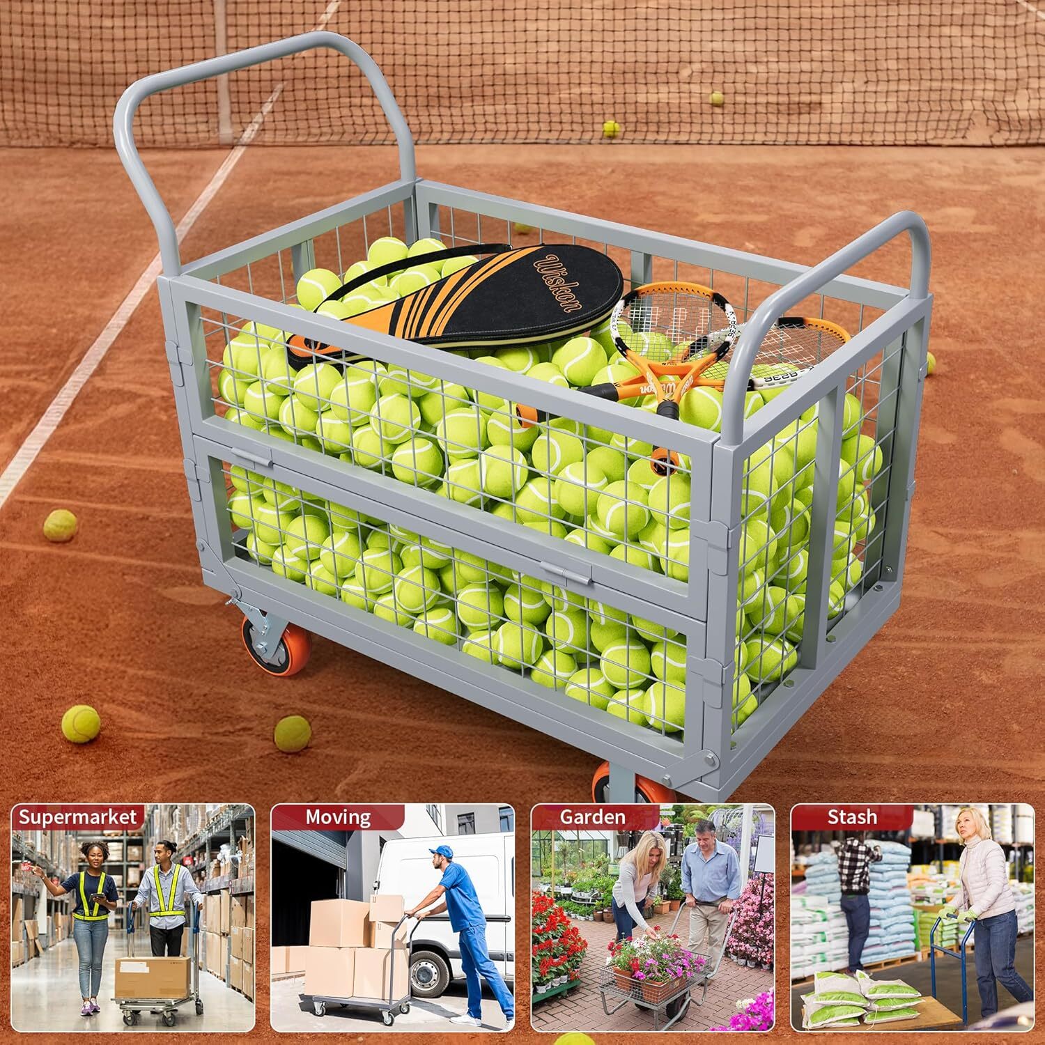 Platform Truck Cart W/Cage Foldable Flatbed Cart for Grocery & Warehouse 2000LBS