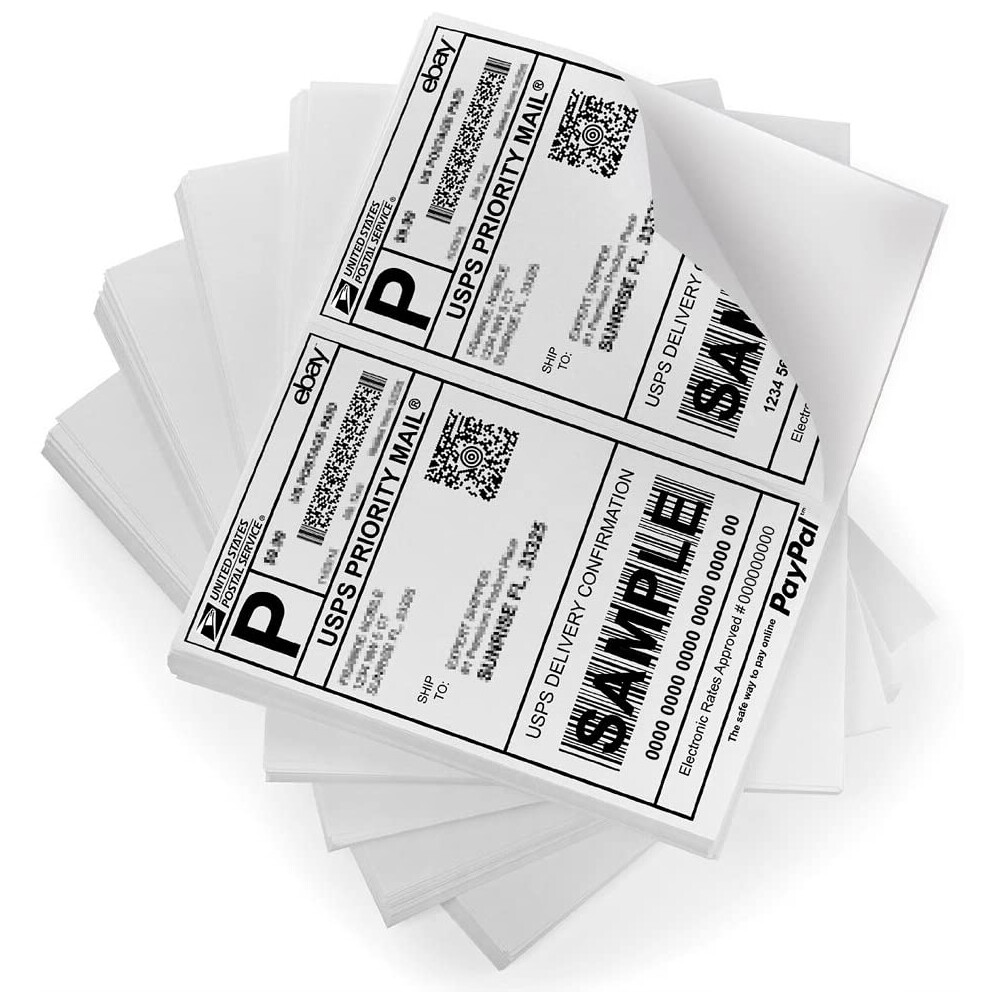 50-10000 Premium 8.5"x 5.5" Half Sheet Self Adhesive Shipping Labels 2 Per Sheet