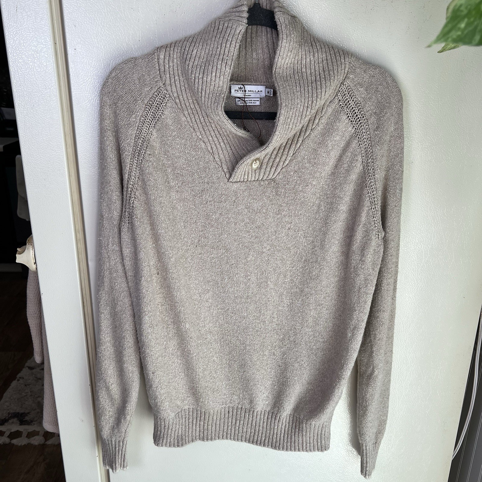 Peter Millar Mountainside Seaside Shawl Collar Sweater In Sand Men Size Medium