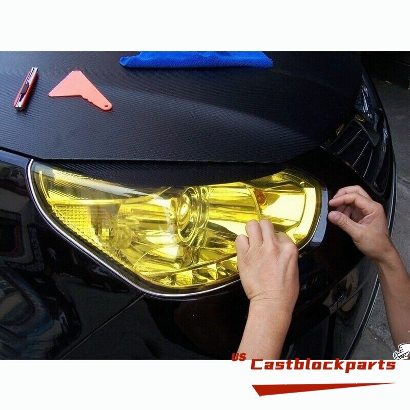 Fit For Headlight Taillight Transparent Yellow Lens Vinyl Protection Film12"x78"
