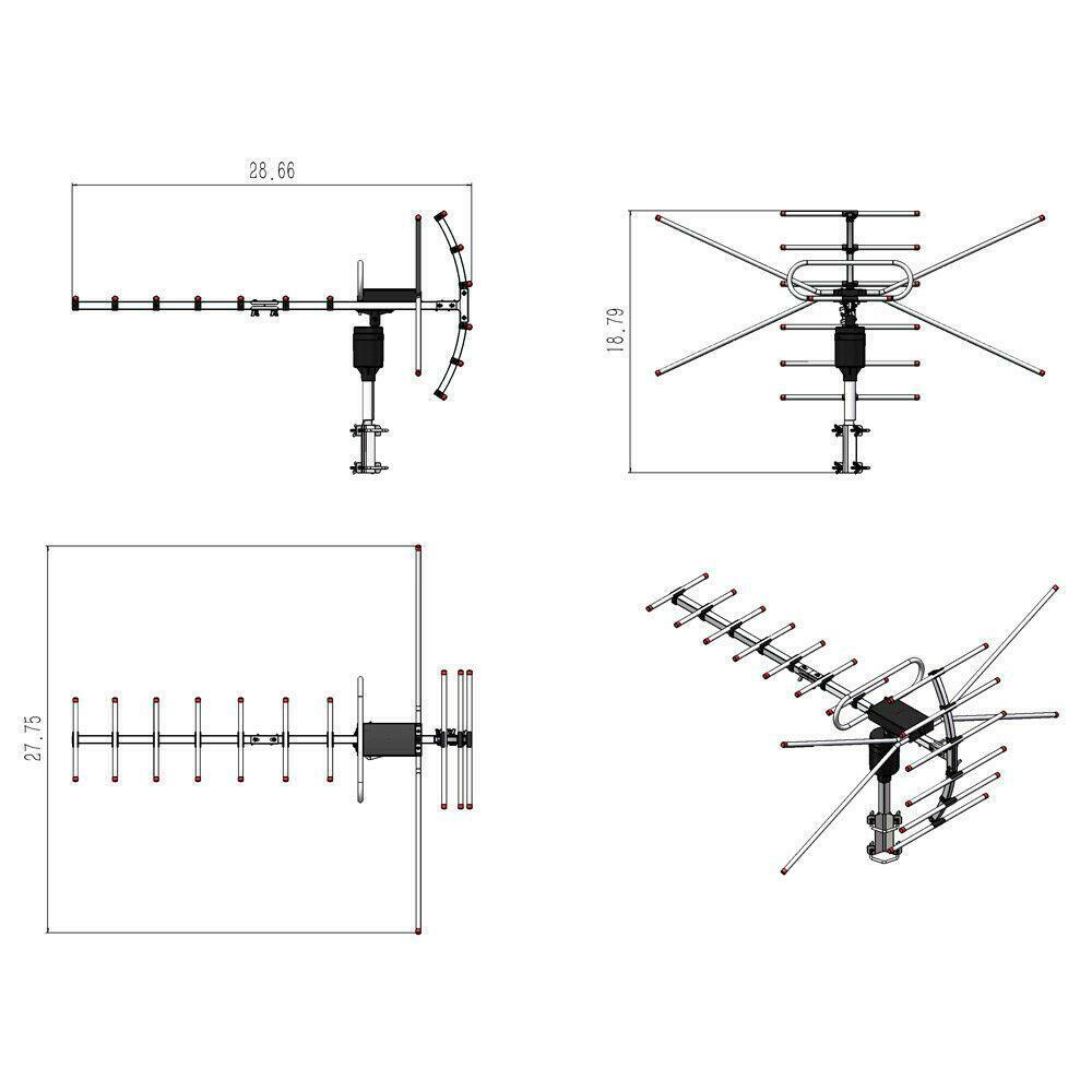 990 Miles HD 1080P Outdoor Amplified HDTV Digital TV Antenna Long Range VHF UHF