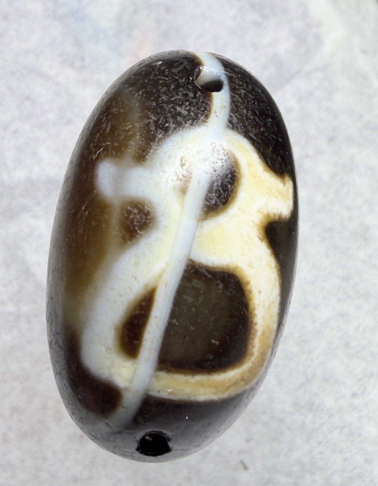 Tibetan Kubera Wealth God Old Agate Dzi Pendant, Odd Size Silkworm Line. ✨