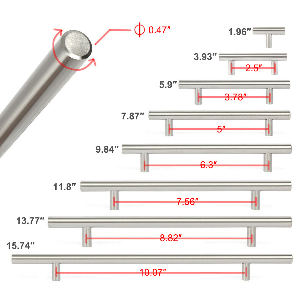 Lot Kitchen Cabinet Pulls Stainless Steel Cupboard Drawer T Bar Handles 2''-16''