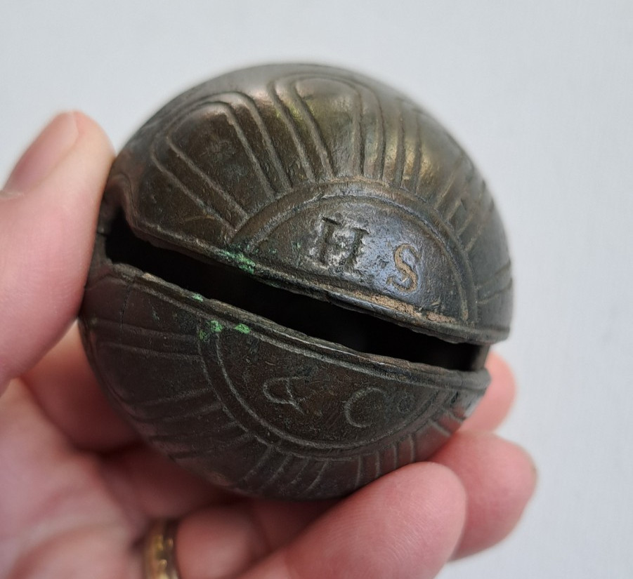 Antique Brass Metal Sleigh Bell HS & Co Henry Stanley Company Crotal Petal #4