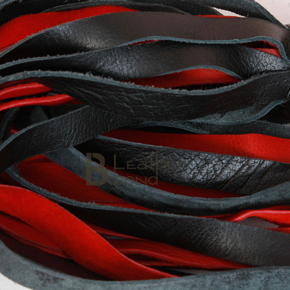 Real Genuine Cow Hide Leather Flogger 25 Falls Red Black Heavy Duty Thick Falls