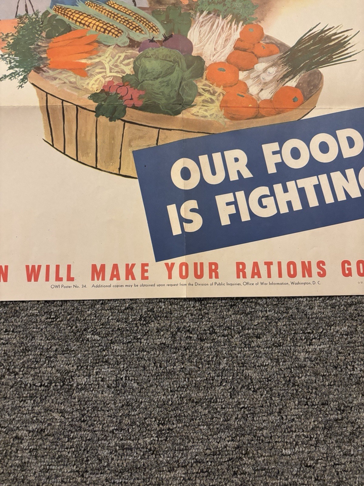 Original WWII Poster Plant A Victory Garden Our Food Is Fighting 22x28”