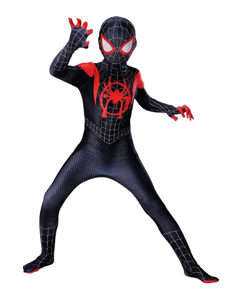 Into the Spider Verse Miles Morales Spiderman Jumpsuit Kids Costume Cosplay Suit