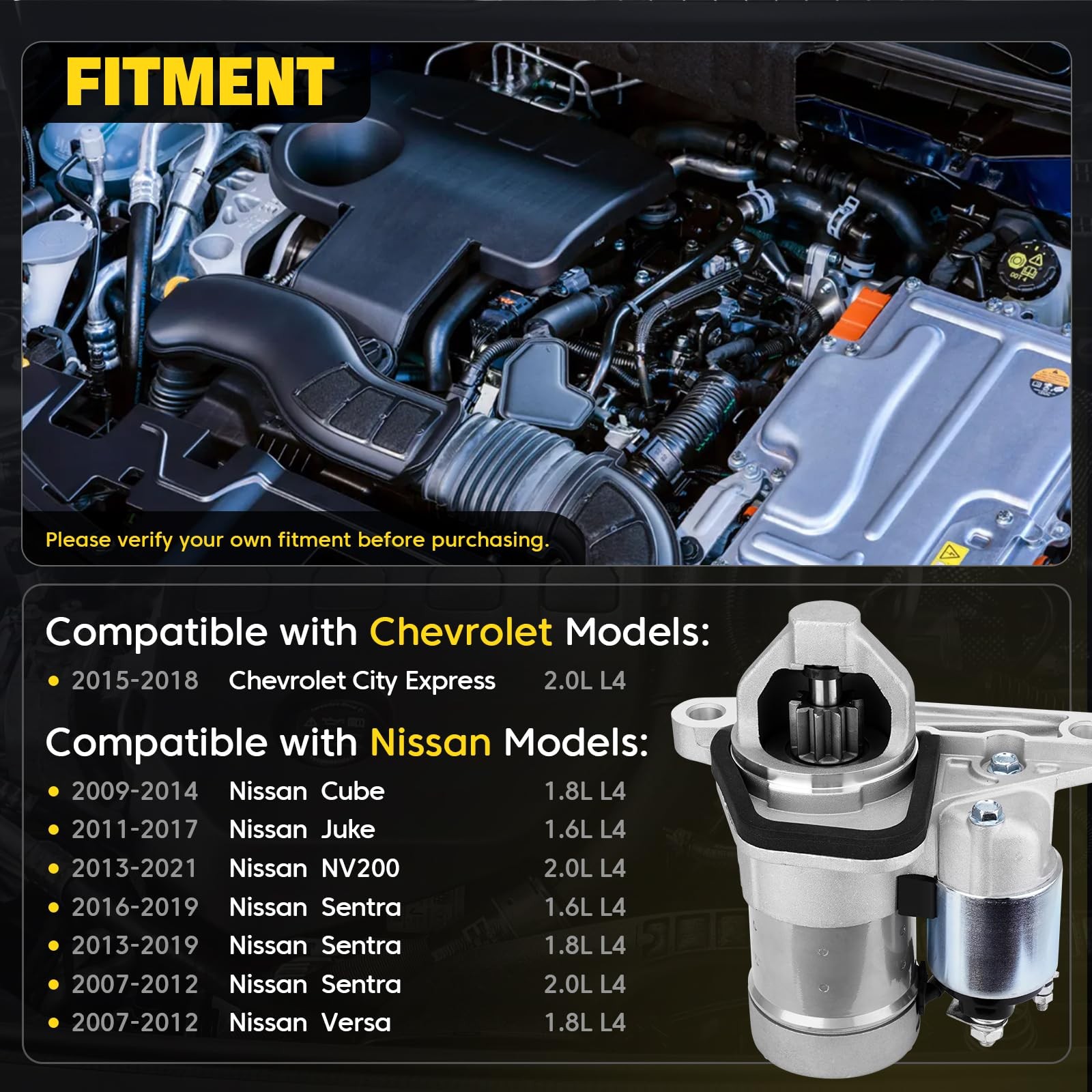 New Starter for Nissan Sentra Versa Cube 07-19 1.6L 1.8L 2.0L City Express 15-18