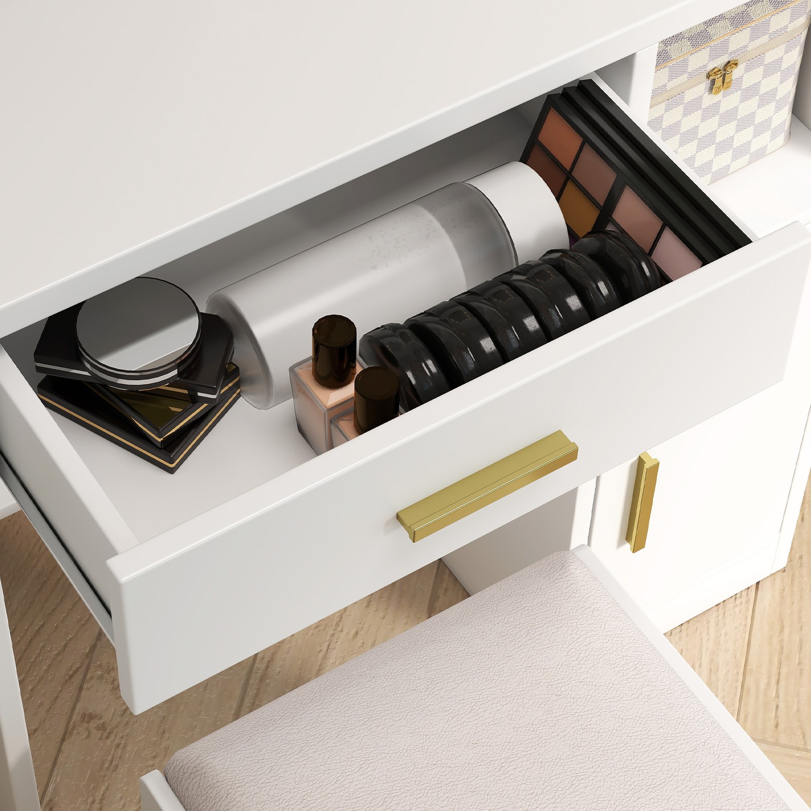 LED Makeup Vanity Table Set with 10 Lights Mirror Drawers Stool Dressing Desk