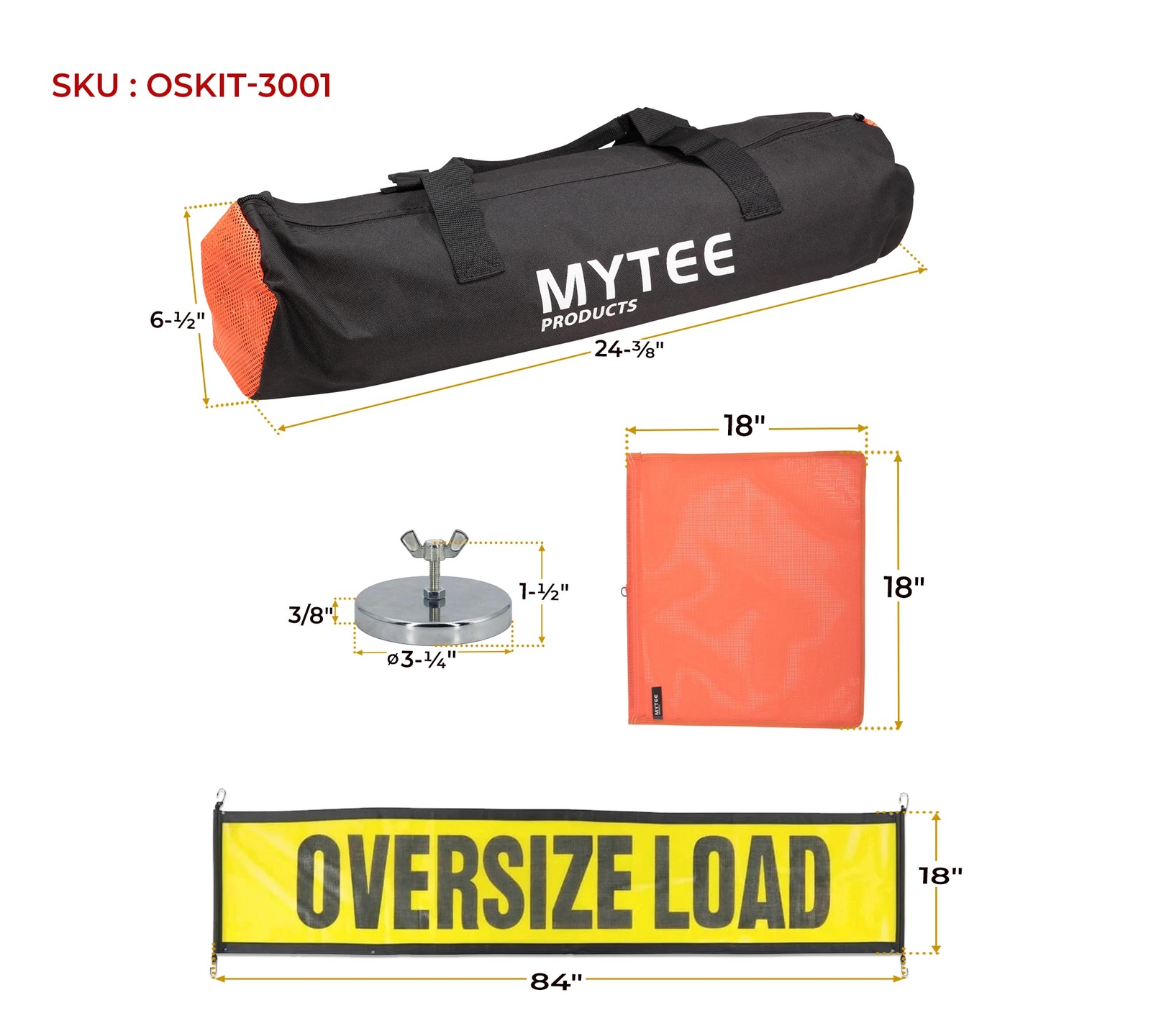 2Pcs Oversized Load Sign - 8Pcs Mesh Safety Flag, 1 Bag & 4 Magnetic Flag Holder