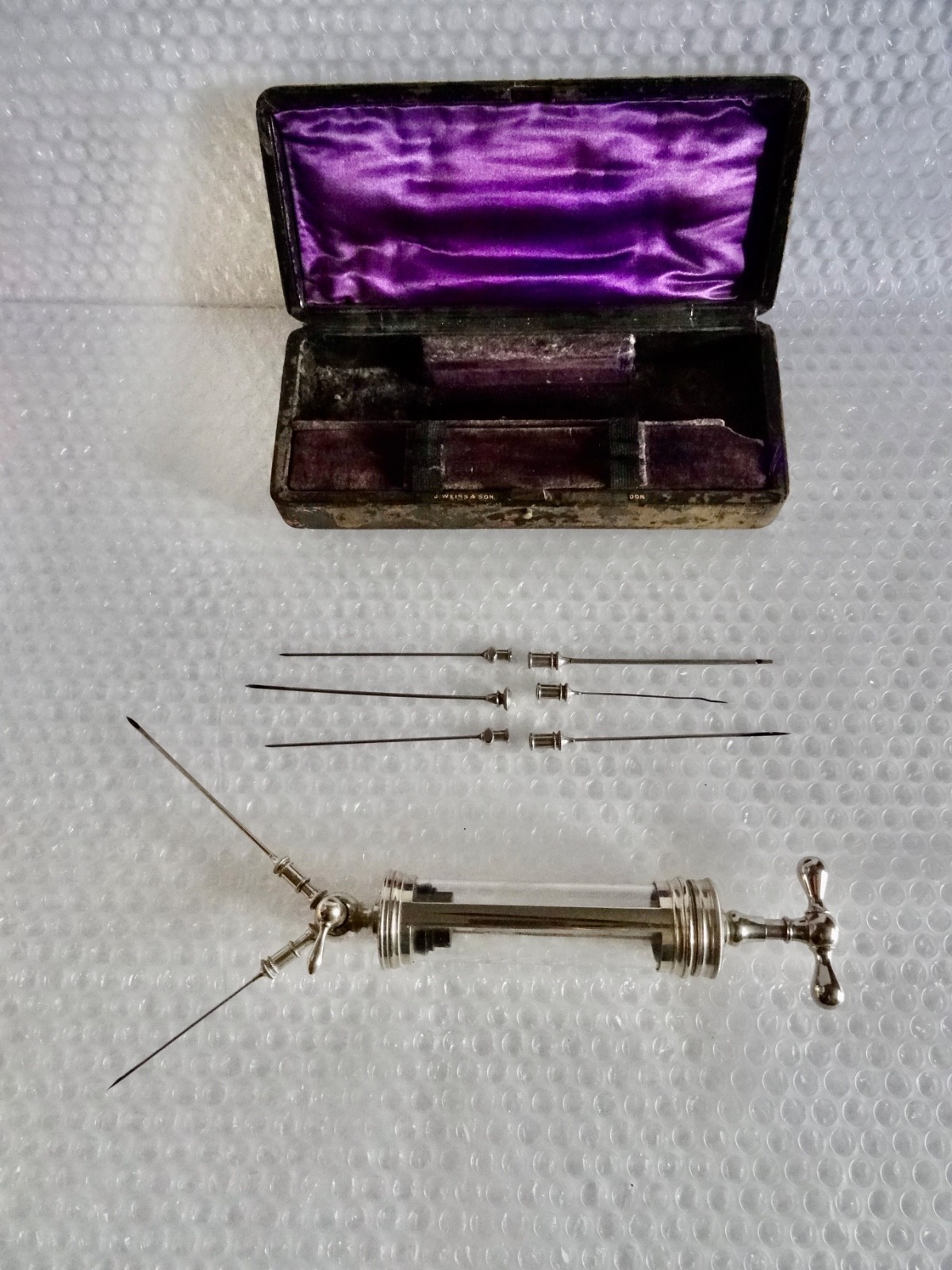 mEDICAL BLOOD TRANSFUSION TOOL W/ CASE J WEISS & SON LONDON ANTIQUE neocurio