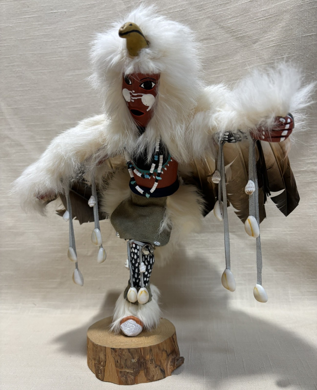 Kachina Sculptures Buffalo & Eagle Dancer 11-14" Handmade Feathers & Fur Signed