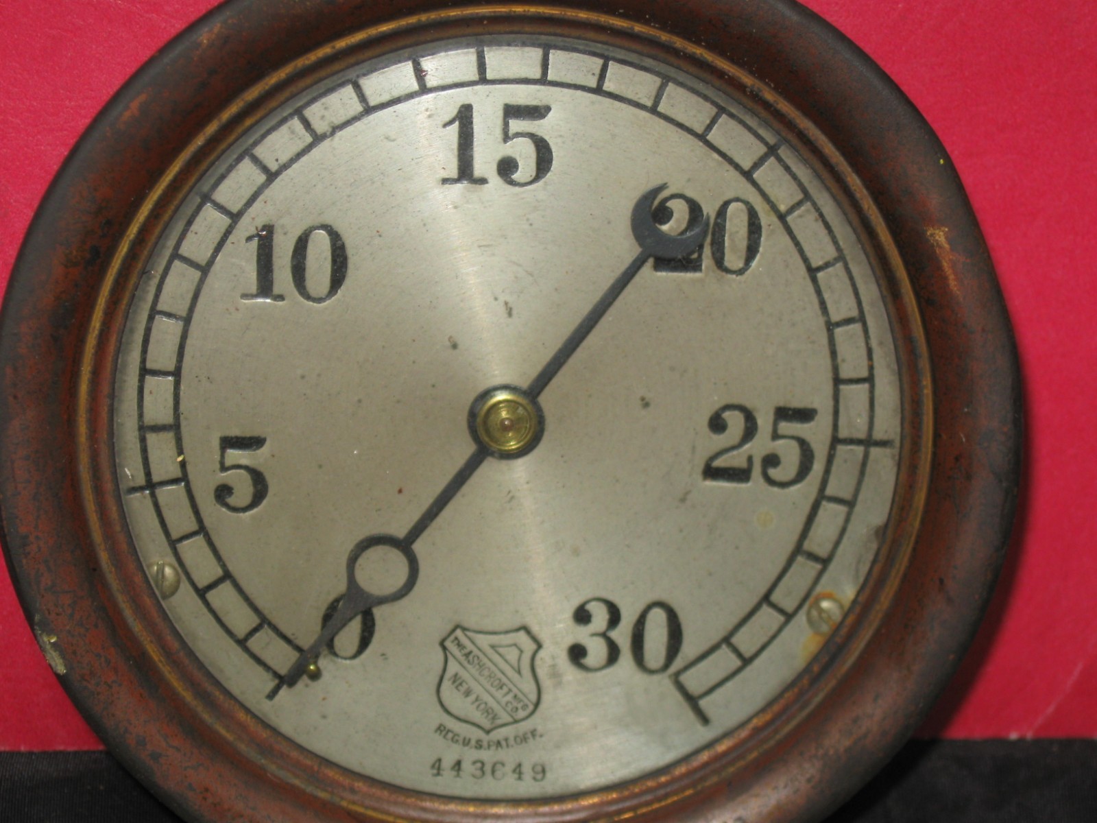 Antique Ashcroft Mfg Co Brass Steam 30 PSI Gauge Boiler Engine GREAT STEAMPUNK