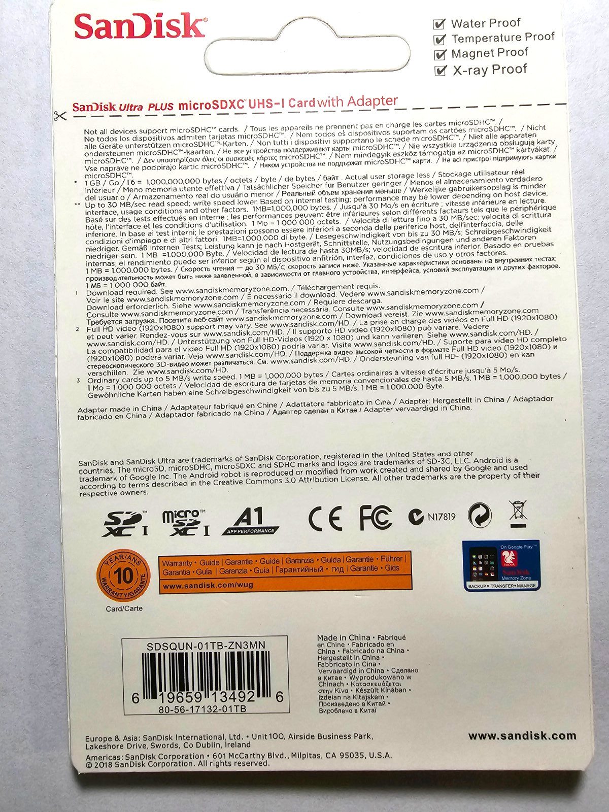 SanDisk Ultra 1TB Micro SD MicroSDXC A1 UHS-I Class 10 4K HD Memory Card