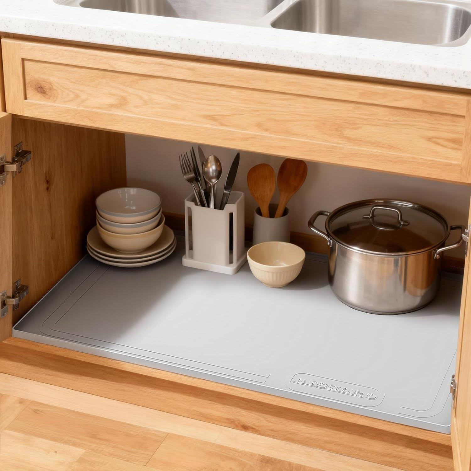 Under Sink Mat 22" X 19", Waterproof Silicone Under Sink Mats for Kitchen, Anti-