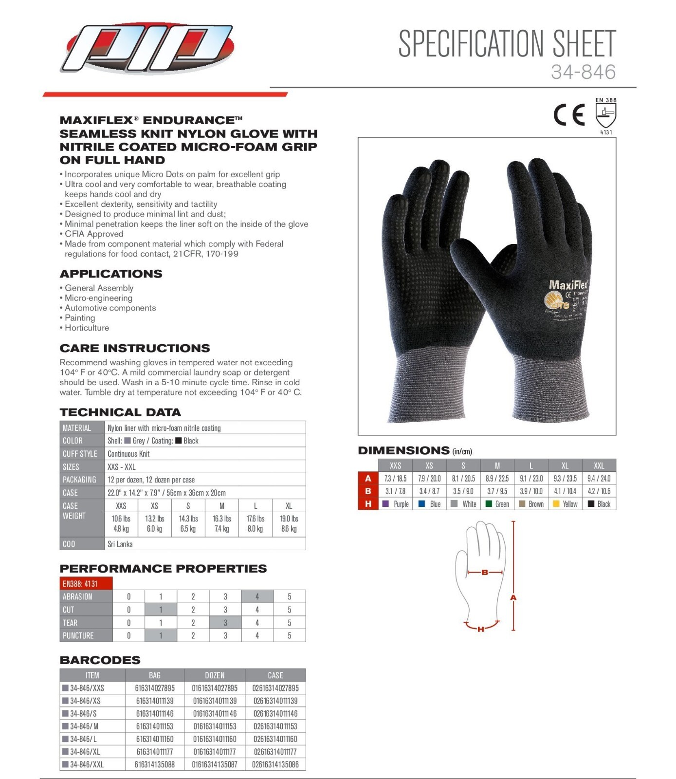 PIP 34-846 MaxiFlex ATG Micro Foam Nitrile Grip Coated WORK GLOVES Dotted Palms