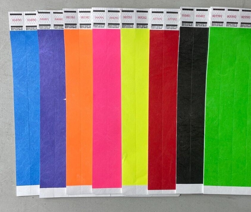 Tyvek Wristbands For Events Tickets 3/4" Wide 100 - 500 - 1000 Choose Colors