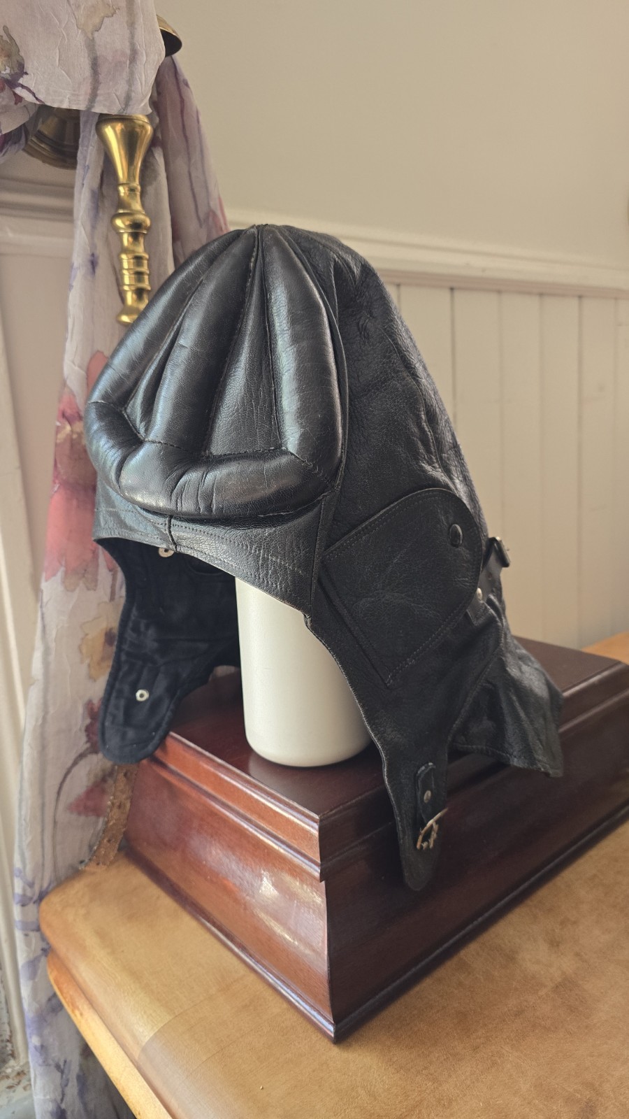 Leather Padded Helmet Flight Or Motorcycle Cap Ear Covers LARPING Cosplay Pilot