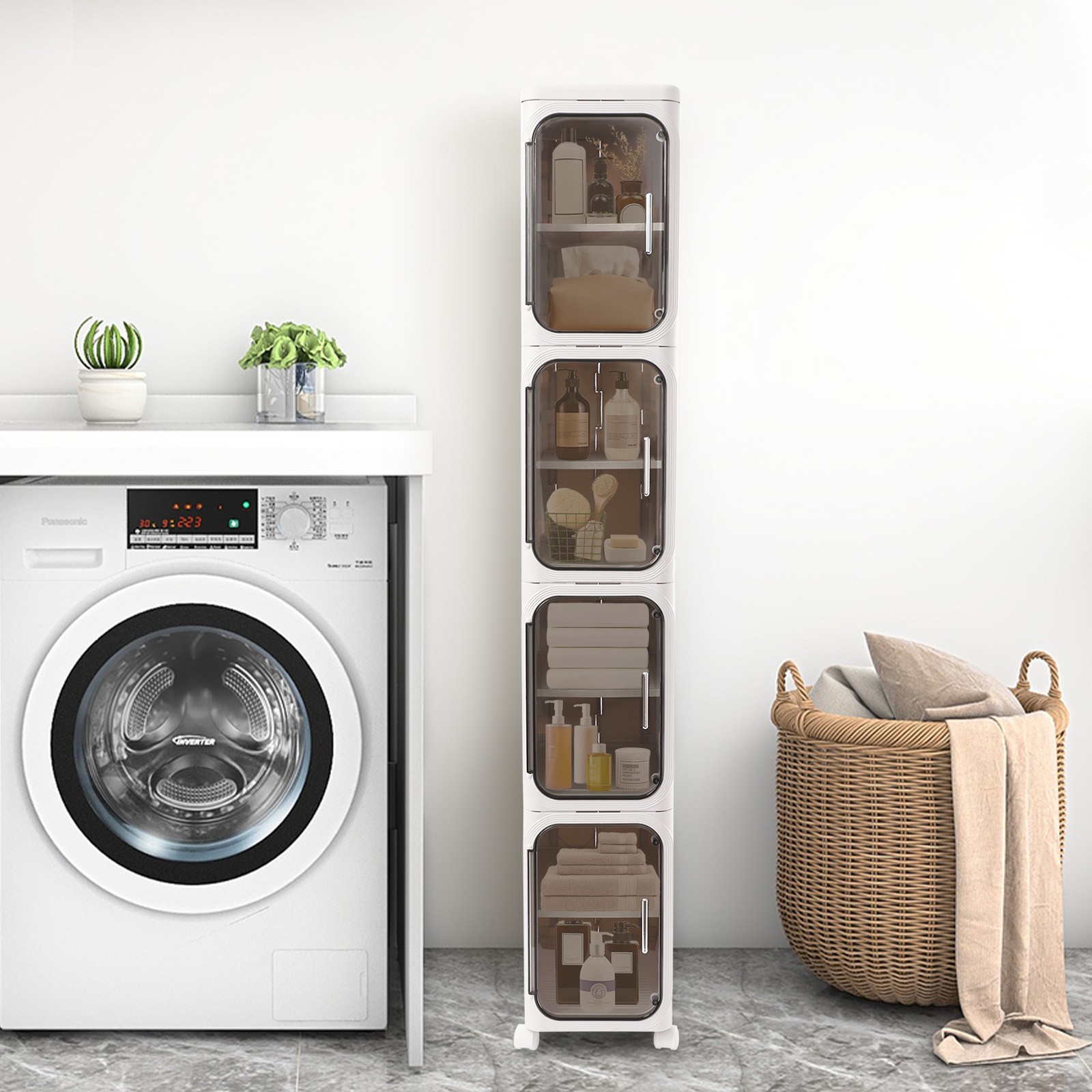 4-tier Slim Bathroom Storage Cabinet, Narrow Floor Standing Storage Cabinet