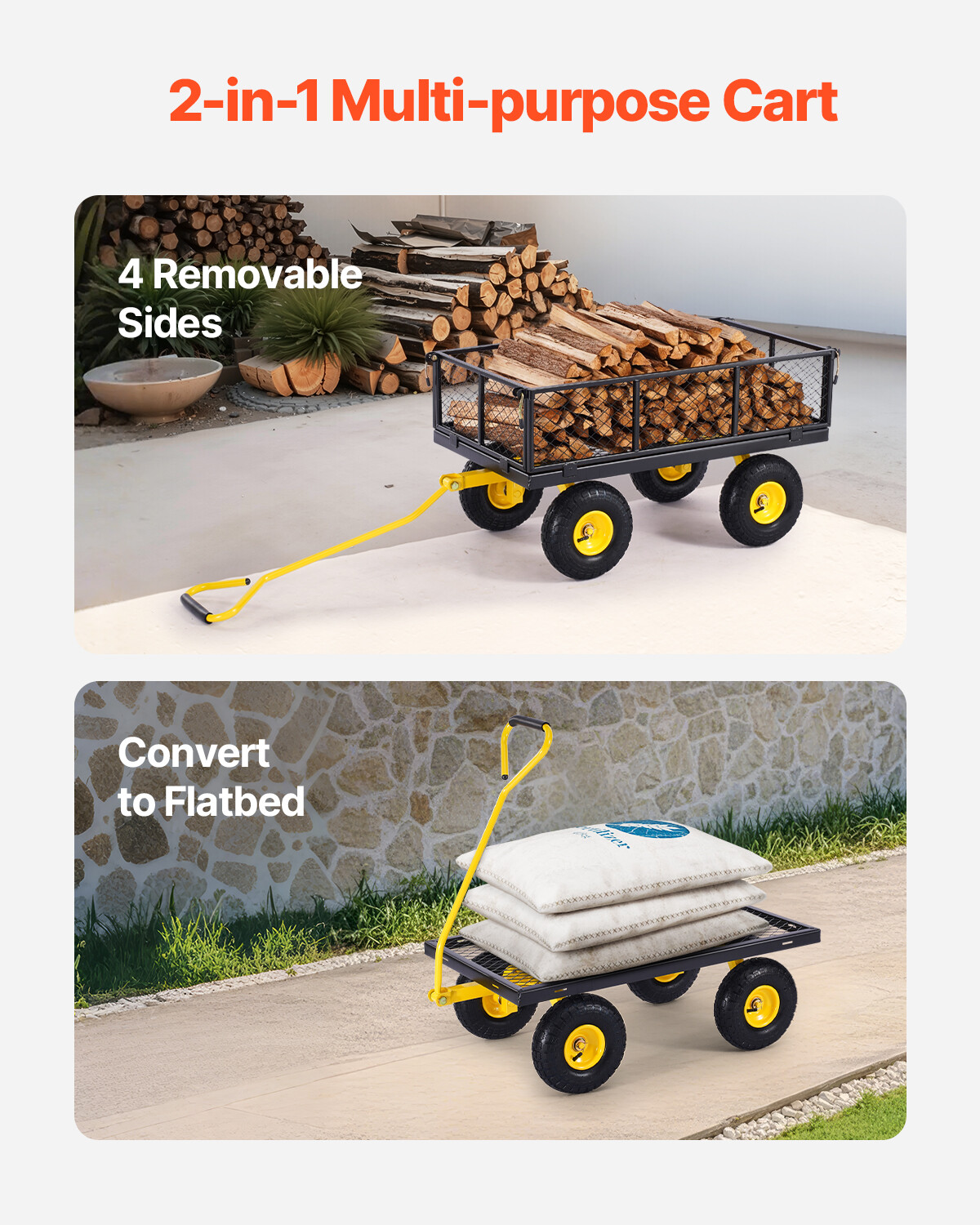 Steel Garden Cart 900lb Capacity Heavy Duty Yard Wagon Utility Cart 10in Tires