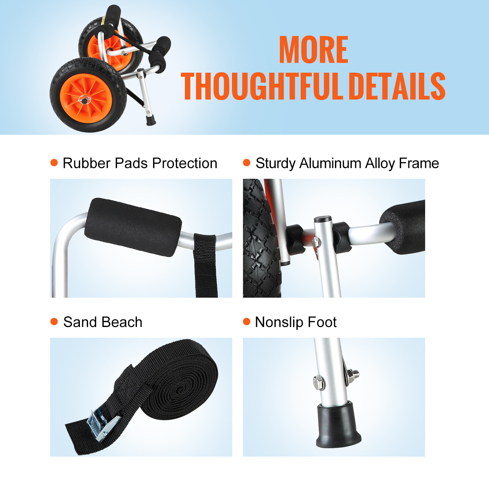 VEVOR 250lbs Foldable Kayak Canoe Boat Carrier Dolly Cart with 10'' Solid Tires