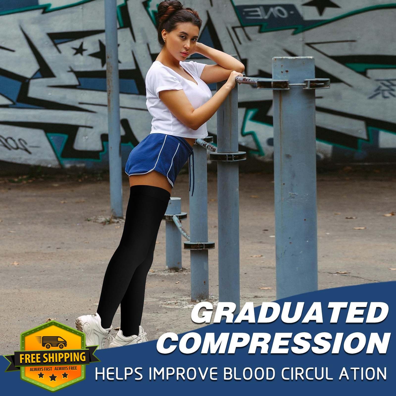 Compression Stockings Thigh High 2 Pairs 15-20mmHg Swelling Varicose Veins