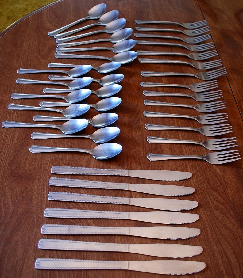 Set 39 Pices SATIN ROPE DESIGN Stainless Steel Flatware FORKS SPOONS KNIVES