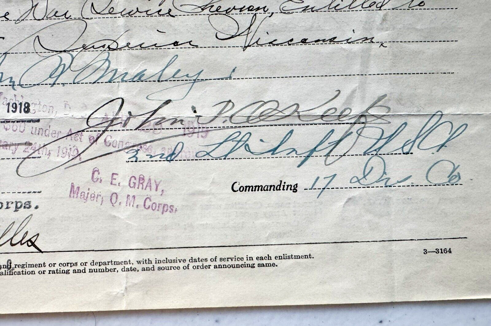 1918 WWI HONORBLE DISCHARGE PAPERS FROM THE UNITED STATES ARMY PRIVATE MALEY