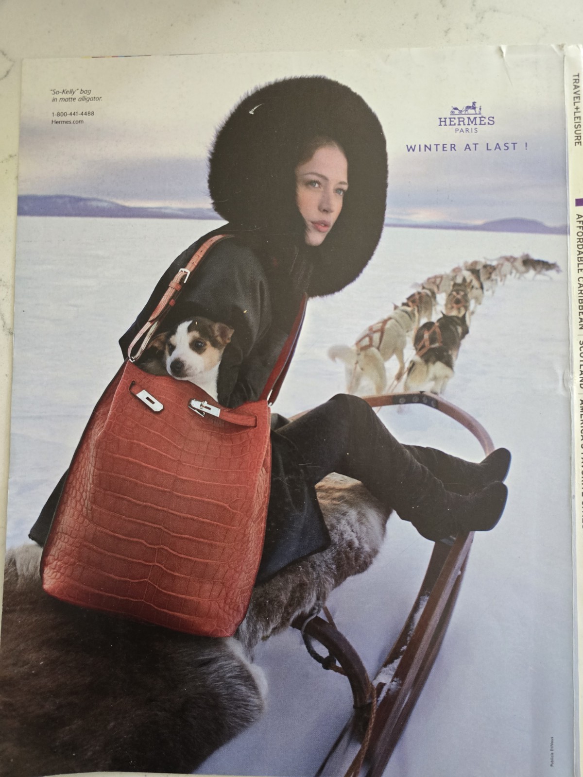 2009 Hermes So-Kelly Alligator bag purse husky malamute  dog sled vintage ad