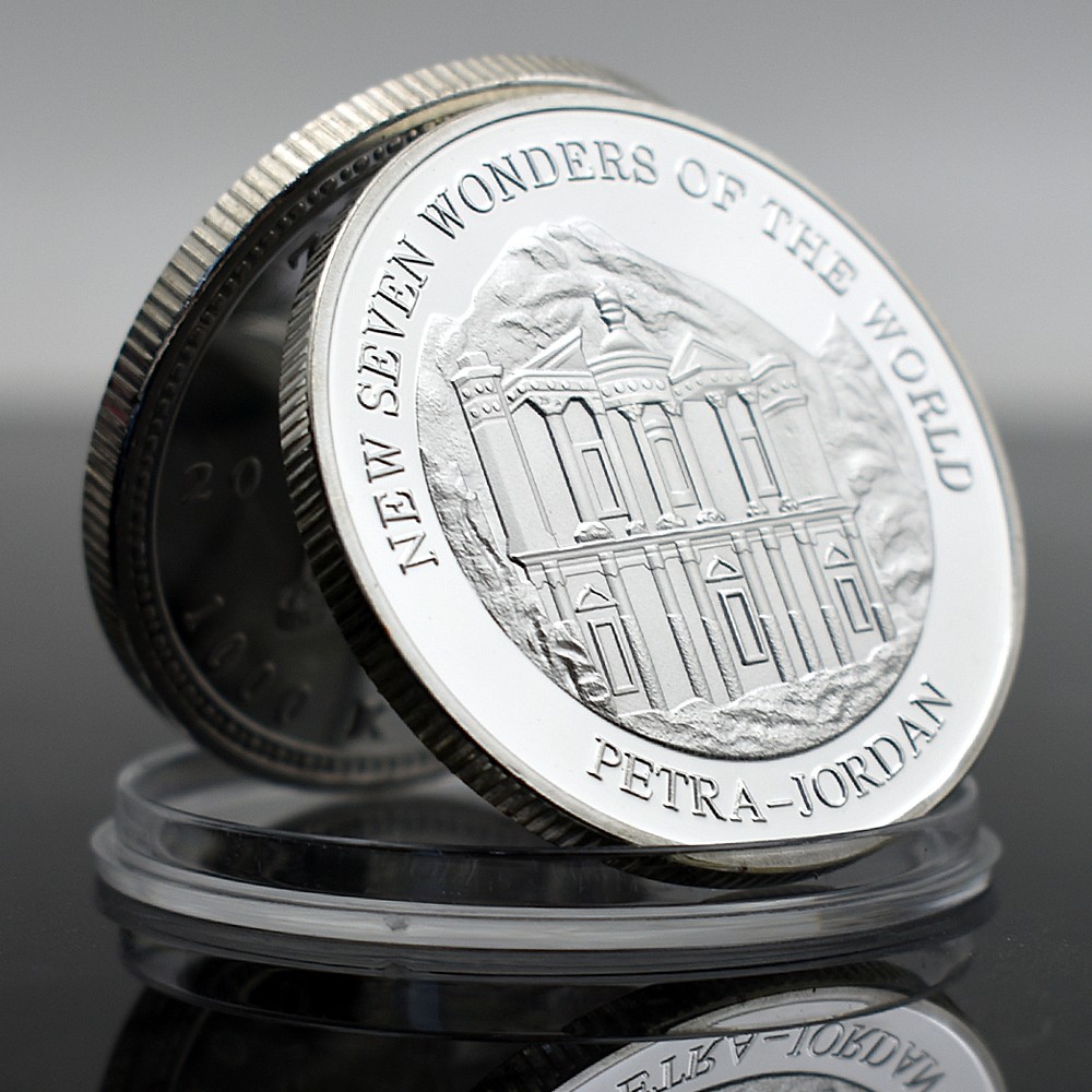 7Pcs New Seven Wonders of the World Coin Set Silver-Tone Commemorative Medals