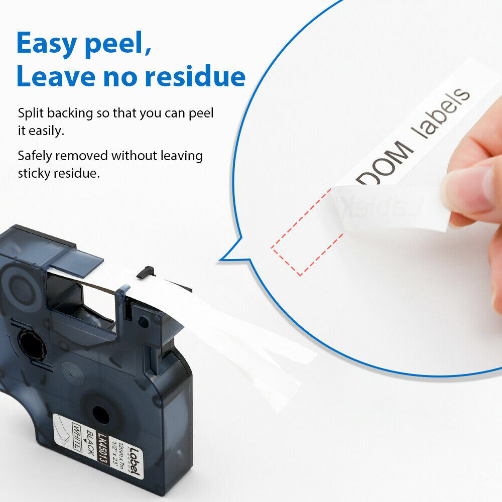5X45013 S0720530 Label Tape Compatible for Dymo LabelManager 12mm Black on White