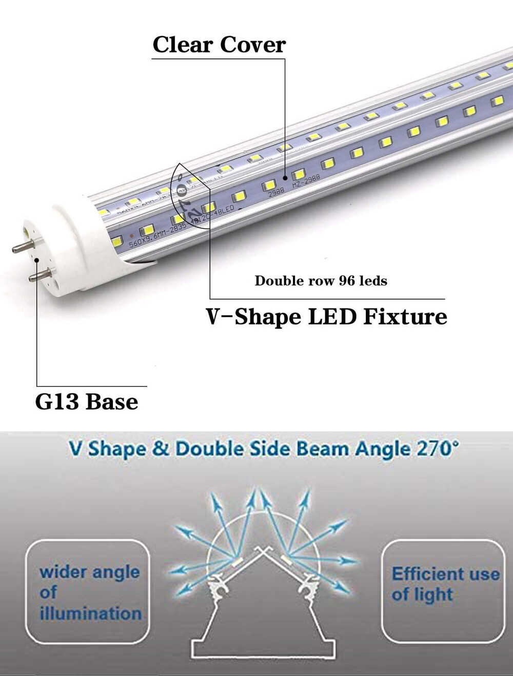 V-Shape 10-1000 PACK LED G13 4FT 4 Foot T8 Tube Light Bulbs 2-PINS 36W 6500K