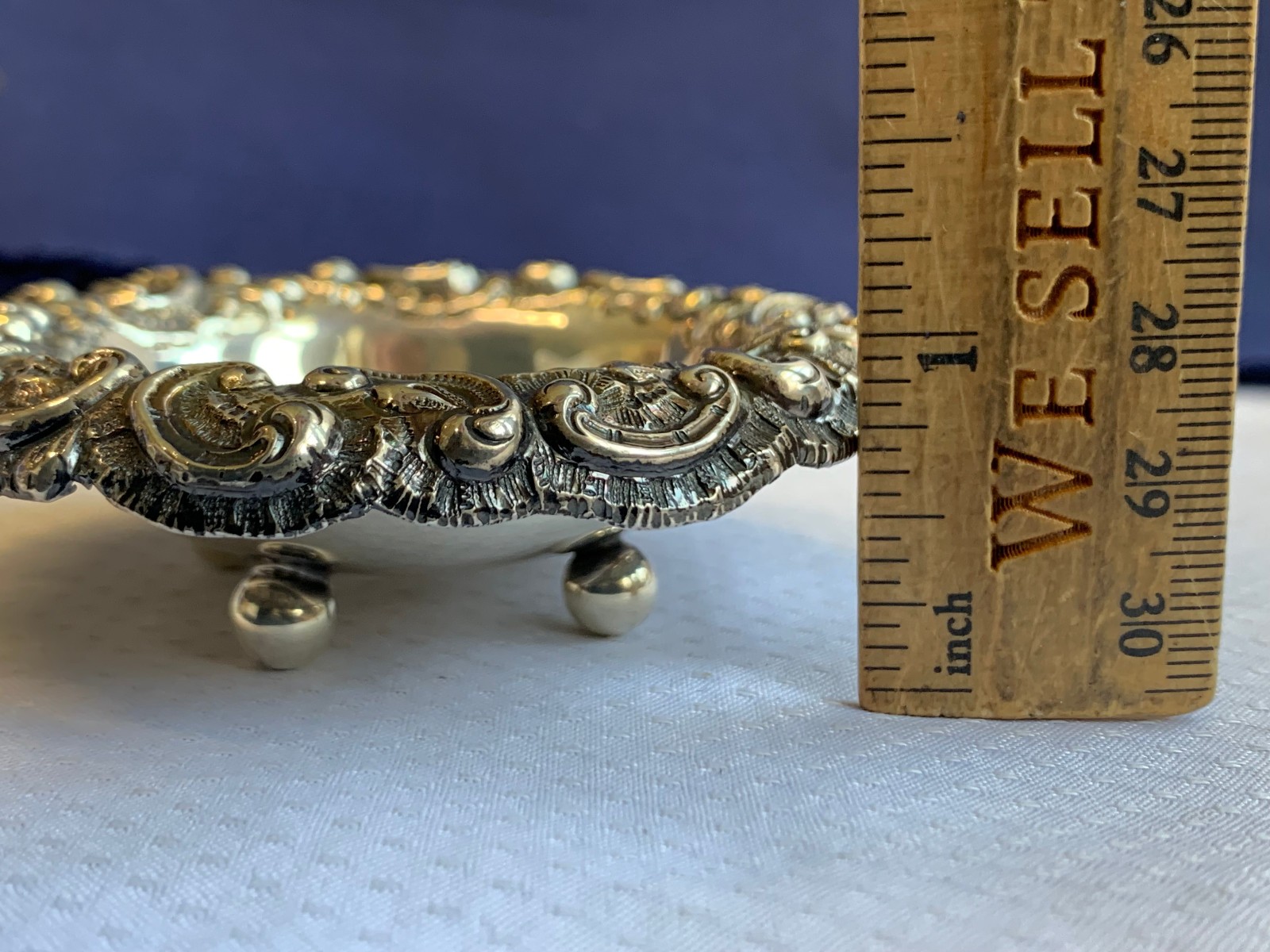 Antique Sterling Silver Condiment Dish Master Salt Cellar 37.03g Floral Repousse