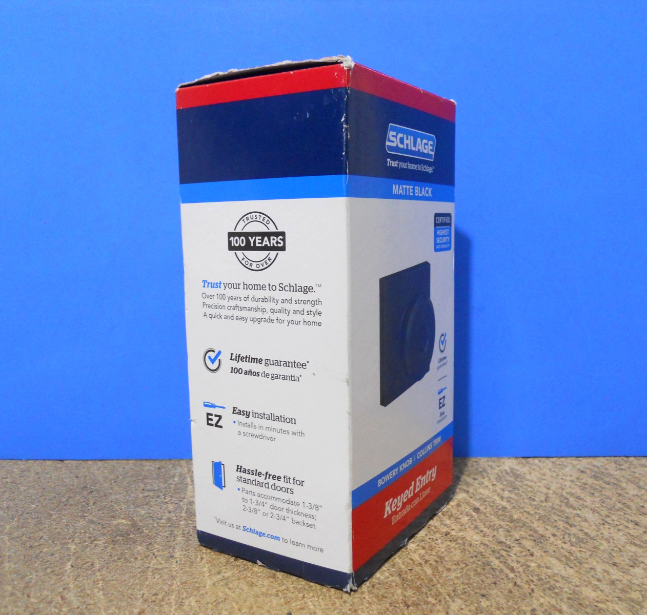 Schlage Keyed Entry Bowery Knob Collins Trim Matte Black F51A G BWE 622