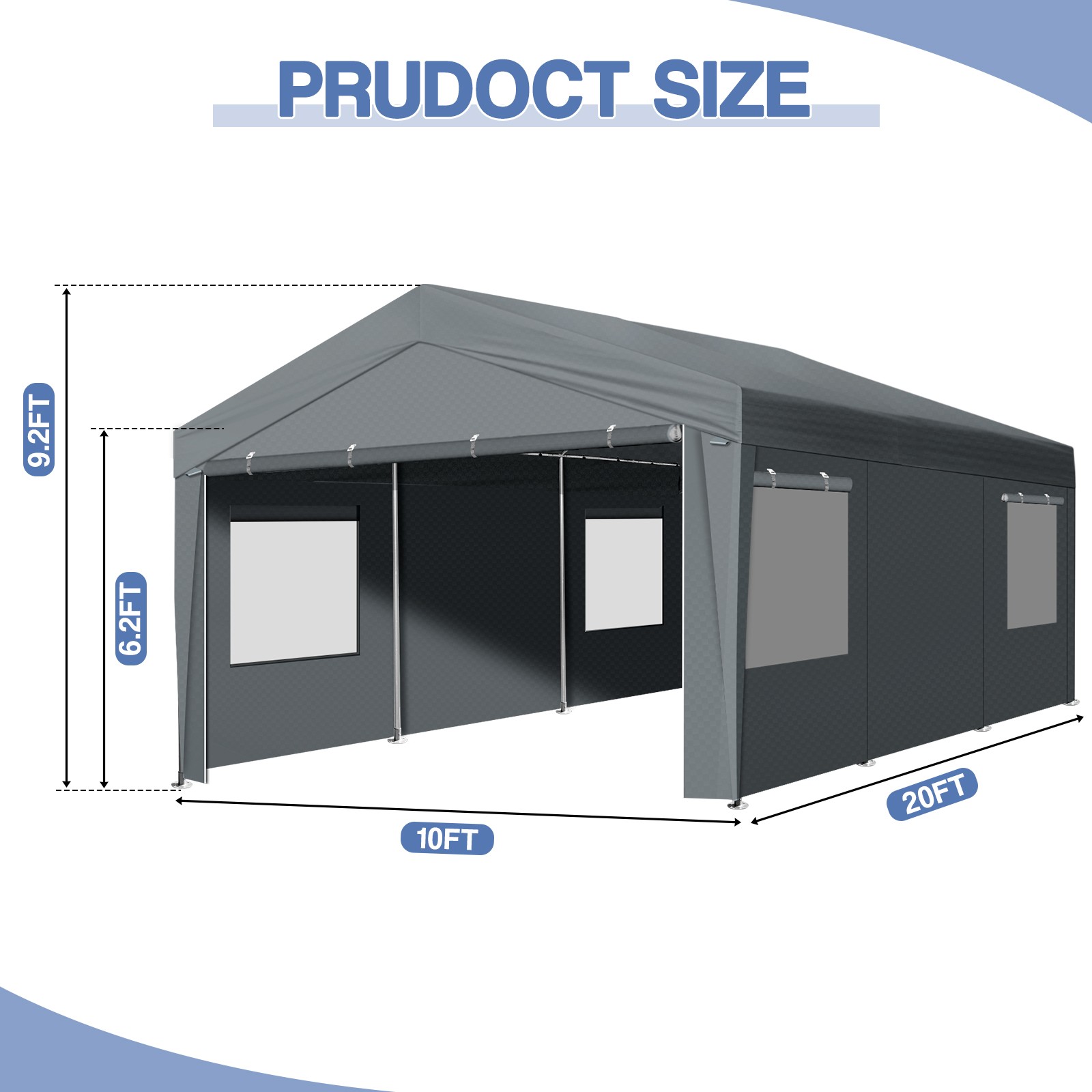 10x20 ft Carport Canopy Car Shelter Garage Heavy Duty Party Shed Tent & 4 Walls
